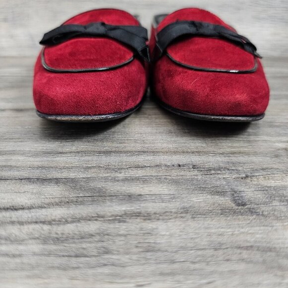Salvatore Ferragamo Made in Italy Red Suede Bow Slip On Mules - Picture 6 of 14